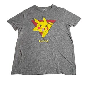 Pokemon Pikachu Graphic T Shirt Mens Large Gray Cotton Blend Adventure